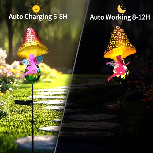 ZKLiLi Solar Lights Garden DecorationsMushroom Fairy LightSolar Warm LED Light for Pathway Lawn Patio Courtyard Gifts for Mom Grandma Women - Image 3