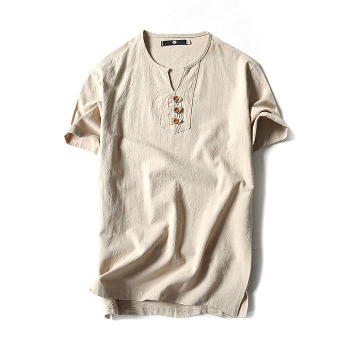 Fat Man Plus Large Size Men'S Linen Top Loose Chinese Style V-Neck Linen Short-Sleeved T-Shirt For Fat Man - Image 1