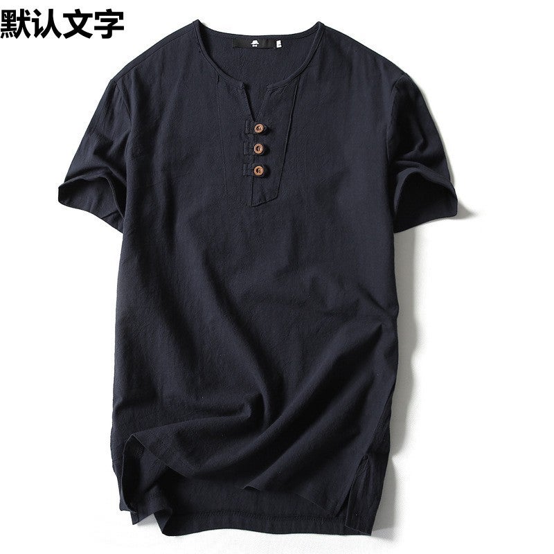 Fat Man Plus Large Size Men'S Linen Top Loose Chinese Style V-Neck Linen Short-Sleeved T-Shirt For Fat Man - Image 5