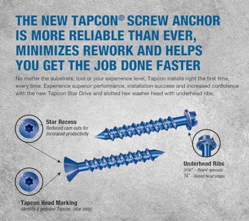 Tapcon 1/4" x 2-3/4" Star Torx Head Concrete Anchor Screws 3189407V2 | 100 Pack | Drill Bit Included - Image 3