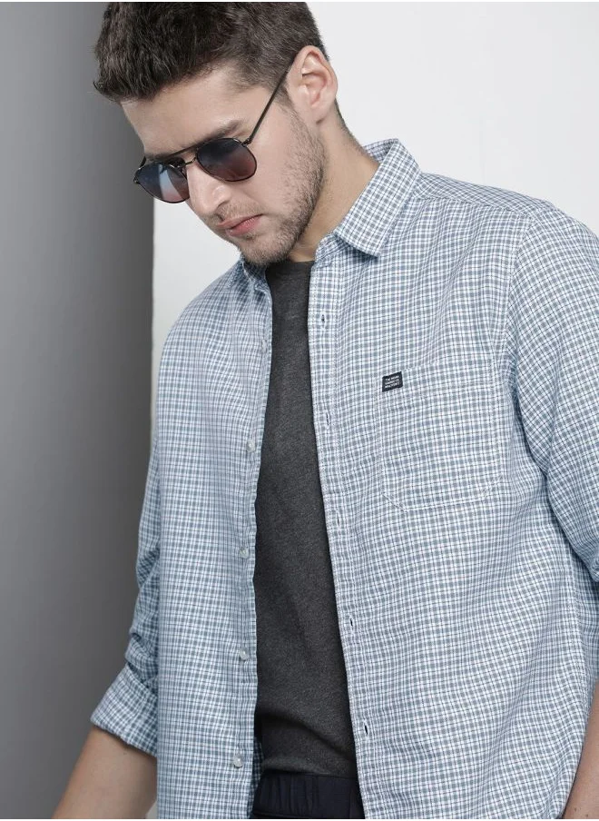 شركة المرآب الهندية Men Regular Fit Checkered Full Sleeves Cutaway Collar Casual Shirt