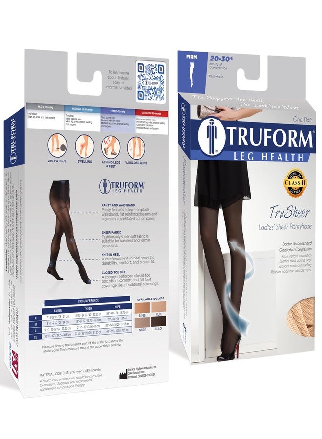 Truform Sheer Compression Pantyhose, 20-30 mmHg, Women's Shaping Tights, 20 Denier, Black, Small - Image 3