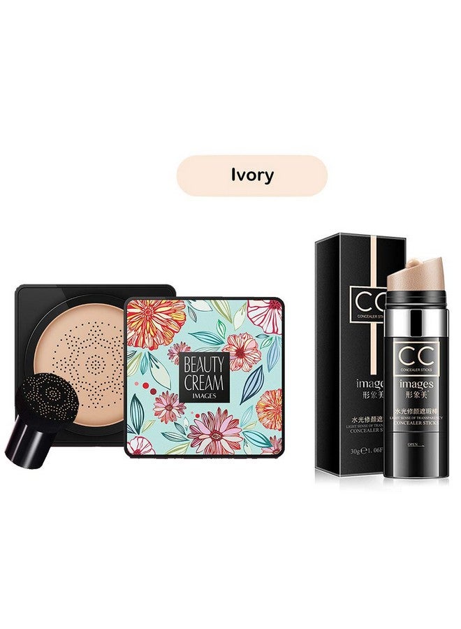 Magik Images Mushroom Head Air Cushion Bb Cc Cream Concealer Foundation Stick Moisturizing Natural Beige Cushion Bb+Cc Stick (Cushion Bb+Cc Stick Ivory) - Image 1