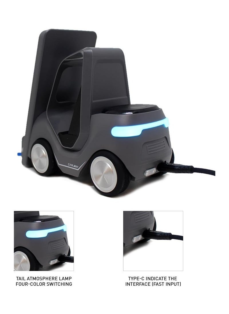 TIGER Forklift 5-in-1 Wireless Charging Station with 15W Fast Phone Charger, 2.5W Smartwatch Dock, 5W Earbuds Pad | Night Light, LED Digital Clock, Type-C Input | Multi-Device Fast Charging Dock for iPhone, Android, AirPods & More | Sleek & Compact  Black  - Image 2