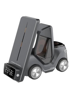 TIGER Forklift 5-in-1 Wireless Charging Station with 15W Fast Phone Charger, 2.5W Smartwatch Dock, 5W Earbuds Pad | Night Light, LED Digital Clock, Type-C Input | Multi-Device Fast Charging Dock for iPhone, Android, AirPods & More | Sleek & Compact  Black  - Image 1