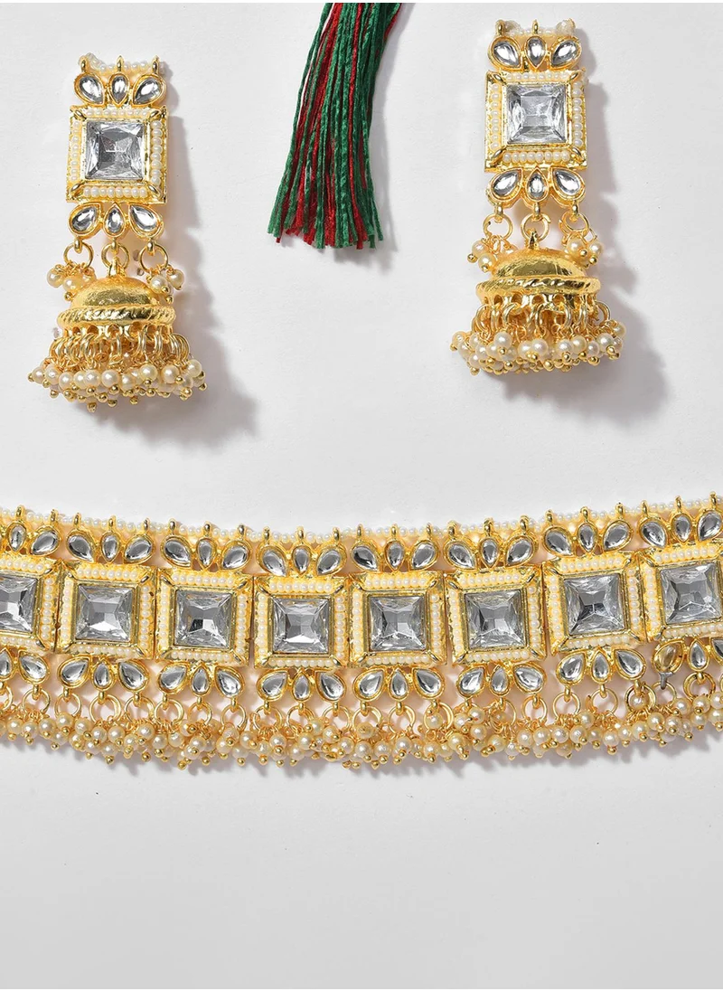 سوهي White Stone-Studded & Pearl Beaded Jewellery Set