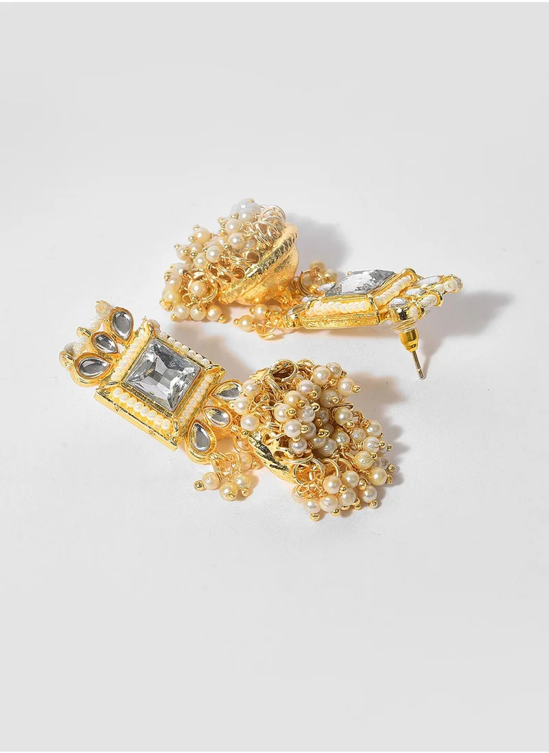 سوهي White Stone-Studded & Pearl Beaded Jewellery Set