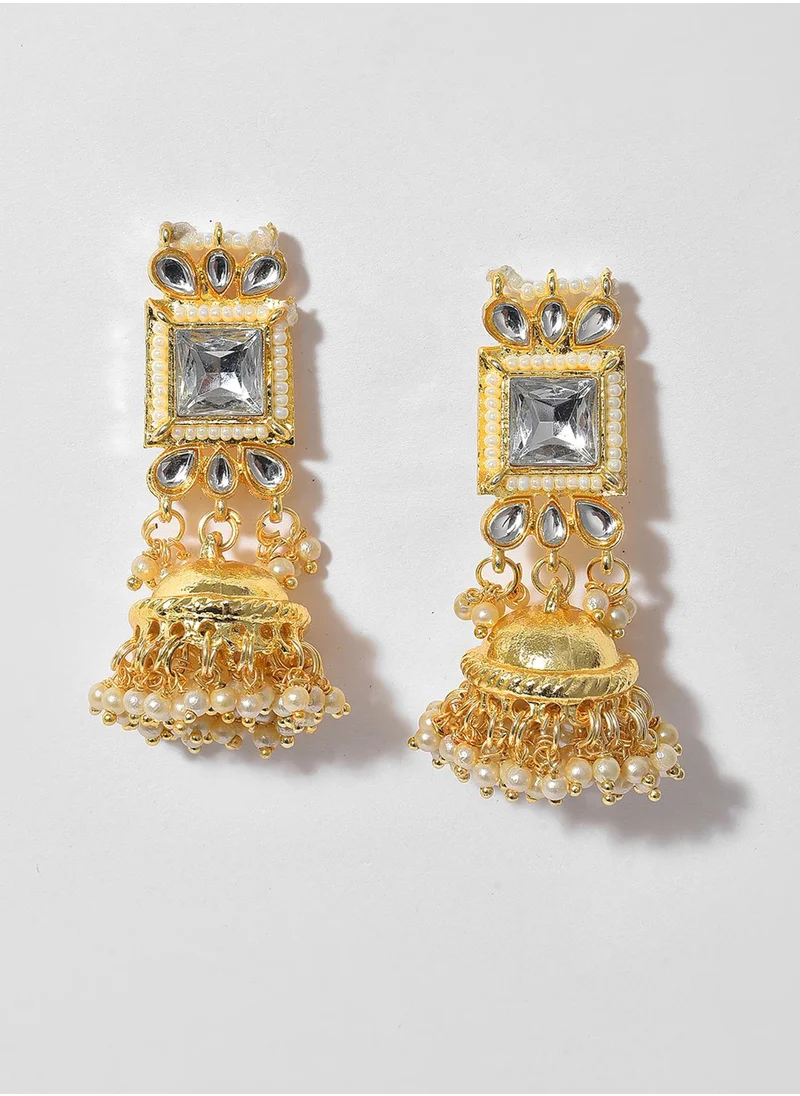 سوهي White Stone-Studded & Pearl Beaded Jewellery Set