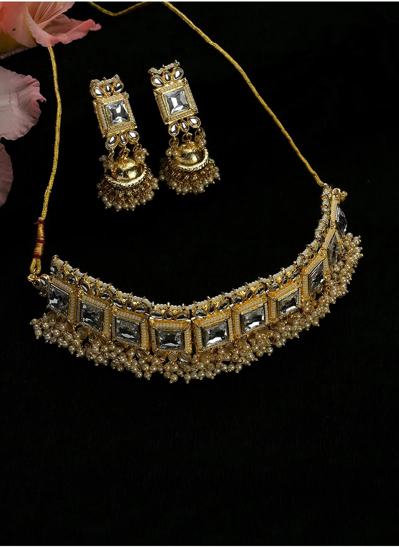 سوهي White Stone-Studded & Pearl Beaded Jewellery Set