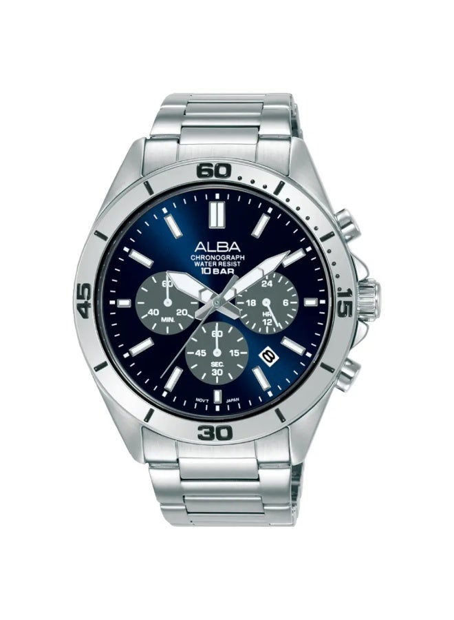 Alba AT3K79X1 Chronograph Men's Watch | Blue Dial | Stainless Steel Bracelet | Quartz | 100M Water Resistant | 43.5mm - Image 1