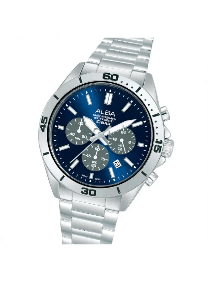 Alba AT3K79X1 Chronograph Men's Watch | Blue Dial | Stainless Steel Bracelet | Quartz | 100M Water Resistant | 43.5mm - Image 2