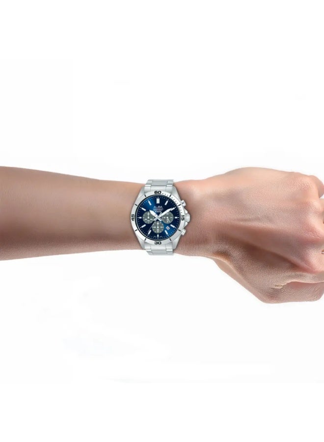 Alba AT3K79X1 Chronograph Men's Watch | Blue Dial | Stainless Steel Bracelet | Quartz | 100M Water Resistant | 43.5mm - Image 3