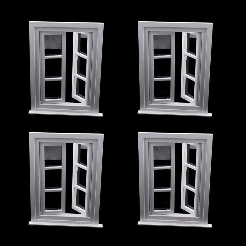 klarako 4Pcs Miniature White Wooden Door Window Furniture Decor For 1/12 Dolls House - Image 3