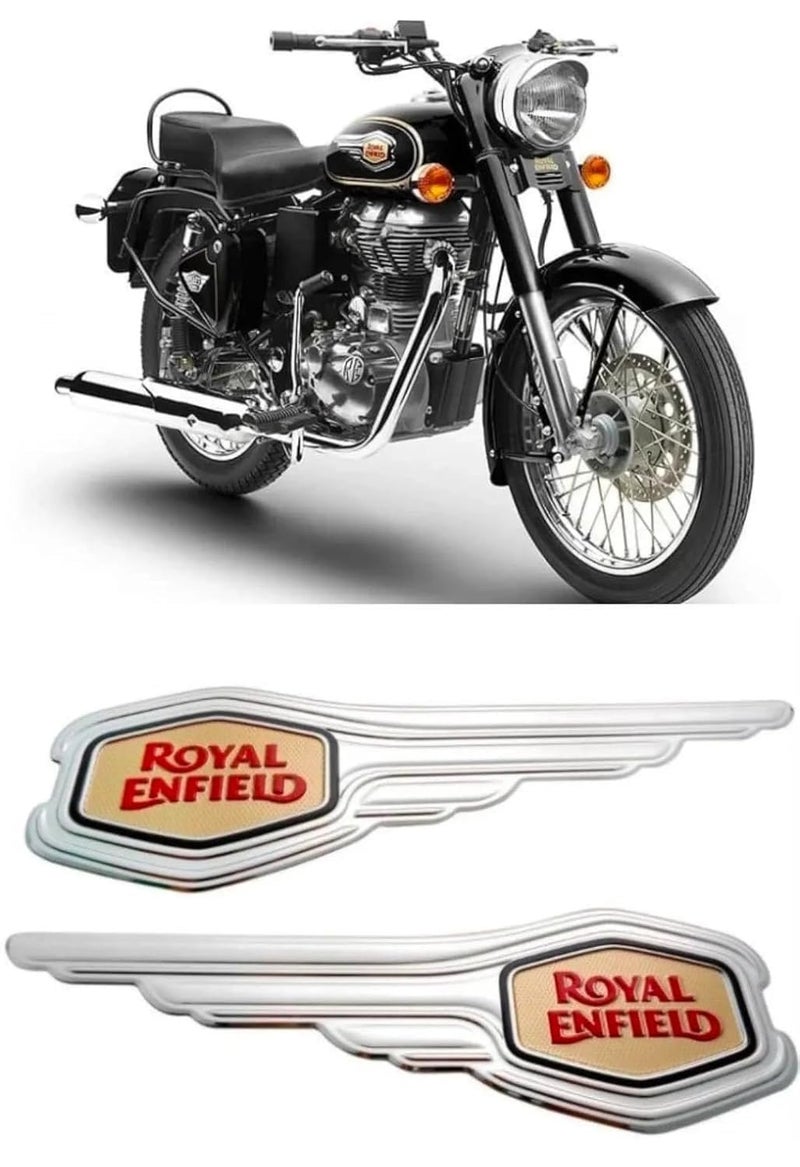 VTRUST Petrol Tank Fuel Tank Monogram Logo Compatible for Royal Enfield Bullet Standard 350 cc, Set of 2, Golden Colour - Image 2