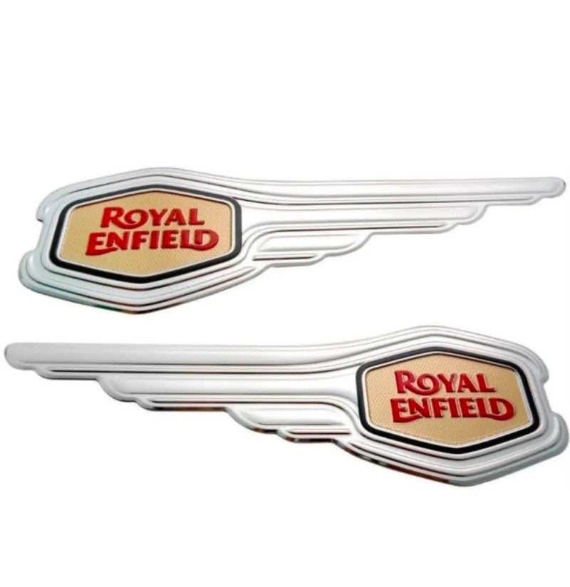 VTRUST Petrol Tank Fuel Tank Monogram Logo Compatible for Royal Enfield Bullet Standard 350 cc, Set of 2, Golden Colour - Image 1