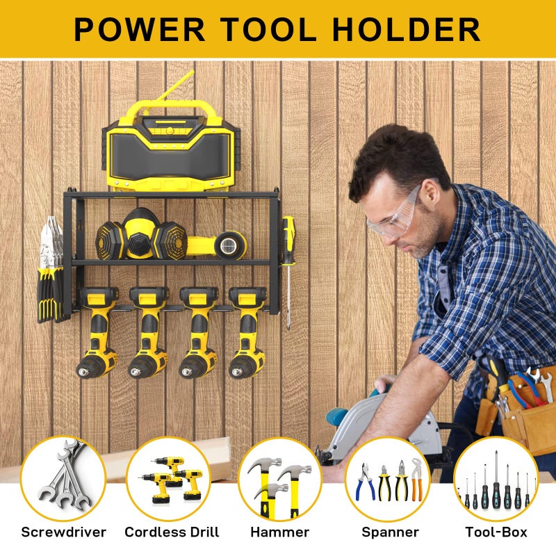 Spacecare Power Tool Organizer- Power Drill Tool Holder- Heavy Duty Tool Shelf & 1 Pack 3 Layers Tool Rack Cordless Drill Holder- Floating Tool Shelf Wall Mounted Tool Storage Rack for 4 Drill Holders - Image 5