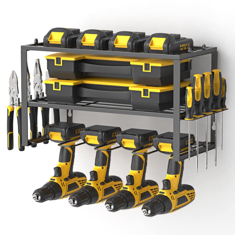 Spacecare Power Tool Organizer- Power Drill Tool Holder- Heavy Duty Tool Shelf & 1 Pack 3 Layers Tool Rack Cordless Drill Holder- Floating Tool Shelf Wall Mounted Tool Storage Rack for 4 Drill Holders - Image 1