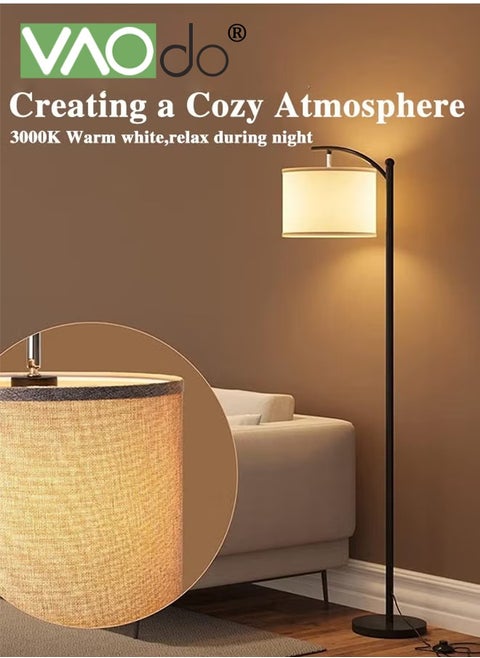 LED Floor Lamp 9W with 3 Color Temperatures Nordic Simplicity Eye-Protecting Standing Lamp with Linen lampshade for Bedroom Office Living Room with Foot Control Button Lamp