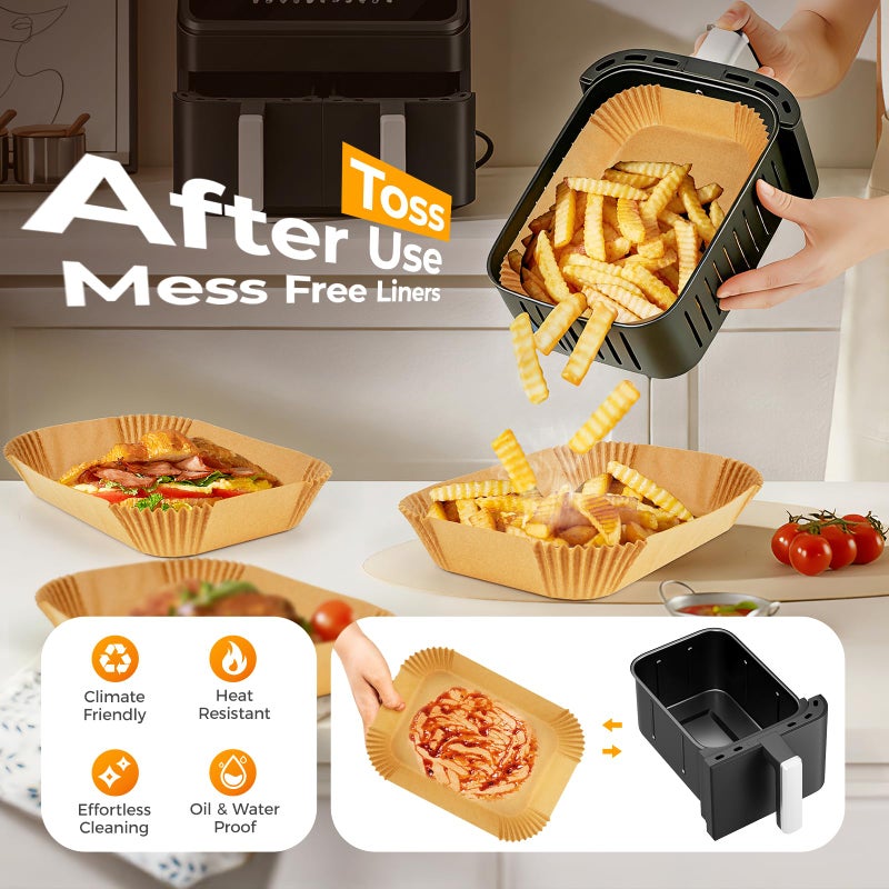 vailnd 400Pcs Air Fryer Liners Disposable for Dual Basket, 8x5.5 Inch Parchment Paper Sheets, Rectangular Baking Liners for Ninja DZ201 DZ401, Chefman/COSORI 2-Basket Air Fryer, Oil Proof & Non-Stick - Image 3