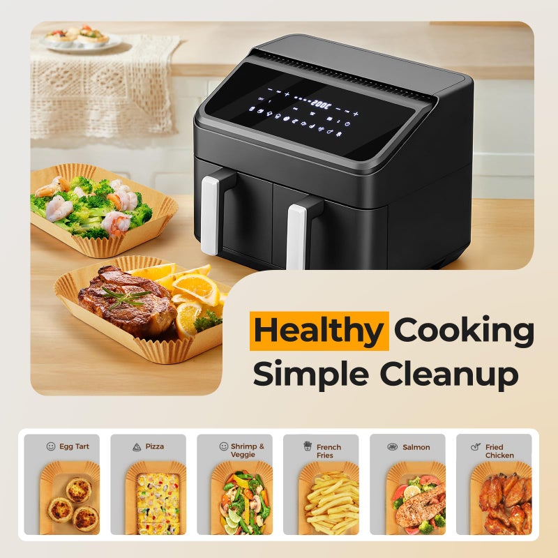vailnd 400Pcs Air Fryer Liners Disposable for Dual Basket, 8x5.5 Inch Parchment Paper Sheets, Rectangular Baking Liners for Ninja DZ201 DZ401, Chefman/COSORI 2-Basket Air Fryer, Oil Proof & Non-Stick - Image 4