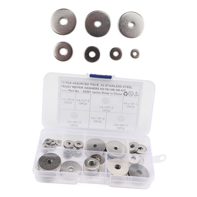 Stainless Steel Washers Assorted Kit 70Pcs Flat Gasket Rings Corrosion Resistant - Image 3