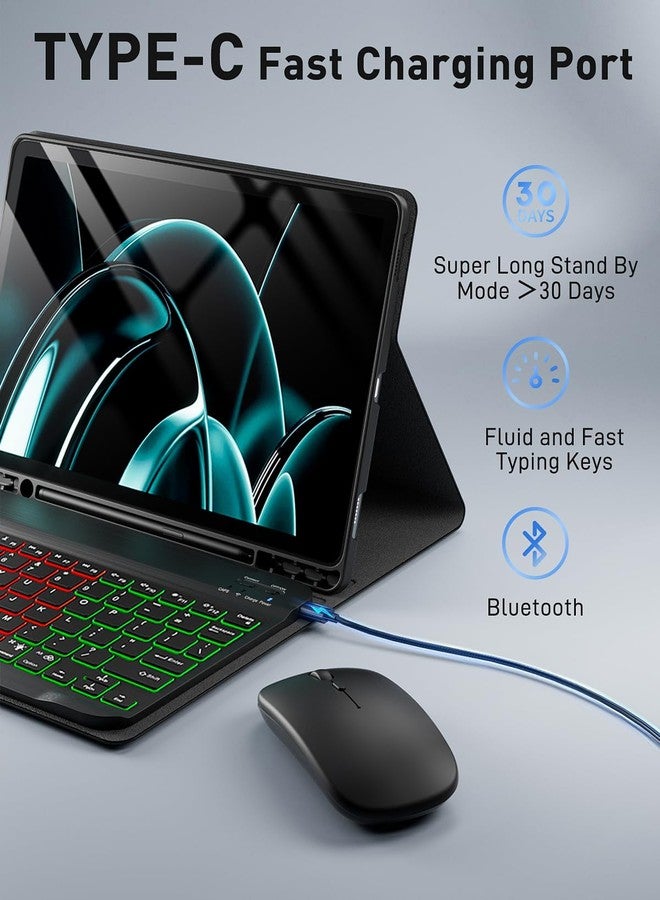 SAMTUNK for Amazon Fire HD 10/10 Plus Case with Keyboard (11th/13th Generation, 10.1 inch) - Rainbow Backlit Keyboard Case - Built in Pencil Holder with Mouse - Black - Image 5