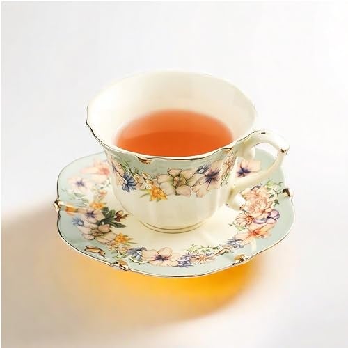 TATSUMI Country Roses Bone China Tea Cup and Saucer Set, 3 Pieces, Vintage Style, For Women and Tea Parties(Dutch Blue,1 Set) - Image 1