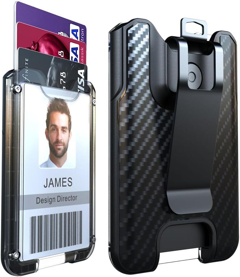 LIUGX حامل شارة ، حامل بطاقة هوية بمشبك معدني - بولي كربونات متين (يحمل من 1 إلى 4 بطاقات)، محفظة محمولة للمكتب، العمال، الشرطة، العمل، أسود - Image 1