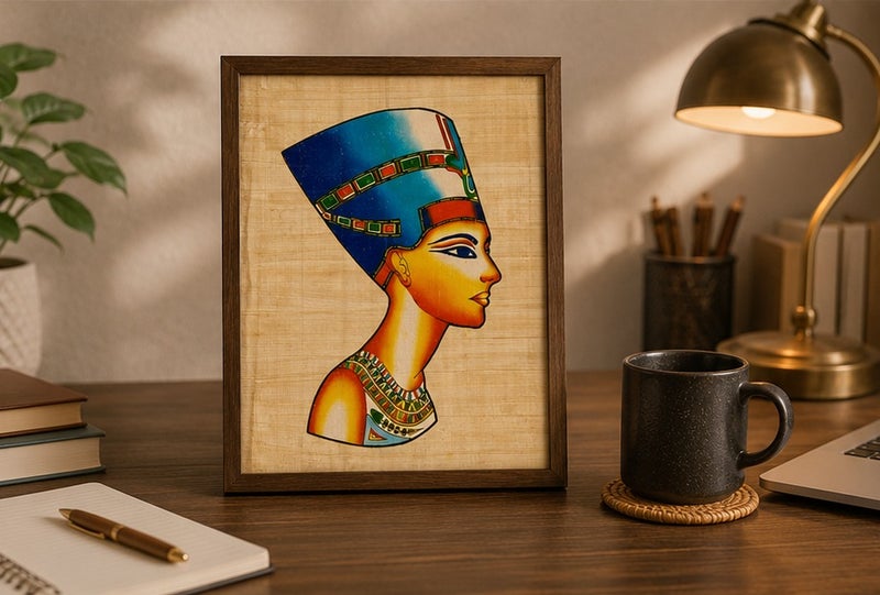 هاندرد بلس ورق بردي مصري طبيعي أصلي مقاس A5 مصنوع يدويًا في مصر من نبات البردي الحقيقي بتصميم بورتريه الملكة نفرتيتي مطبوع للديكور والهدايا التذكارية - Image 3