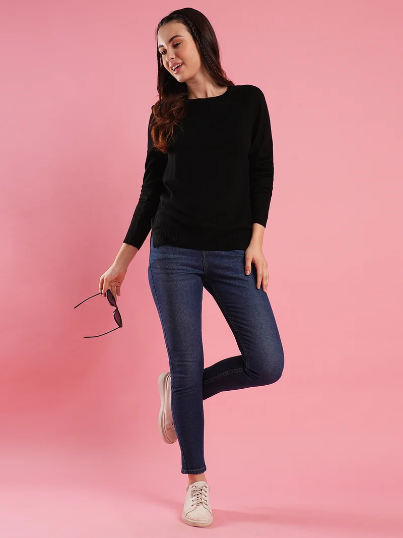 globus Women Solid Ribbed Knitted Pullover