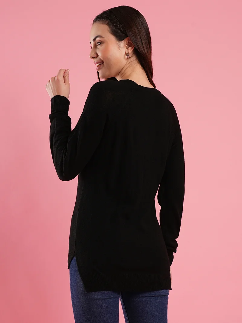 globus Globus Women Solid Ribbed Knitted Pullover