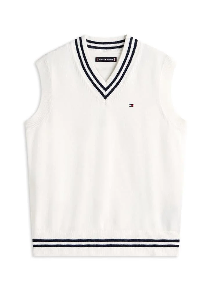 Tommy Hilfiger Ivory Silk Essential V-Neck Sweater Vest for Men | Best Price UAE
