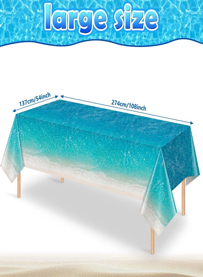 Hallswl 3Pcs Ocean Waves Iridescent Tablecloth, Ocean Water Print Tablecloths Under The Sea Disposable Plastic Table Covers for Beach Surf Pool Sea Themed Party Birthday Decorations,54X108inch - Image 2