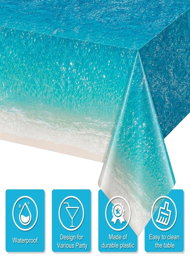 Hallswl 3Pcs Ocean Waves Iridescent Tablecloth, Ocean Water Print Tablecloths Under The Sea Disposable Plastic Table Covers for Beach Surf Pool Sea Themed Party Birthday Decorations,54X108inch - Image 3
