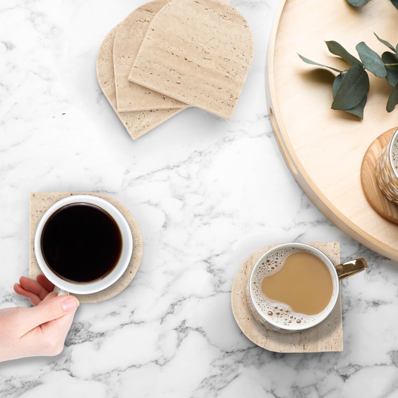 WORHE Marble Coaster for Drinks Set of 5 Coasters Modern Home Decor for Coffee Natural Marble Stone for Housewarming Party Hotel Decoration Christmas Anniversary Color Natural Cream (DL020) - Image 5