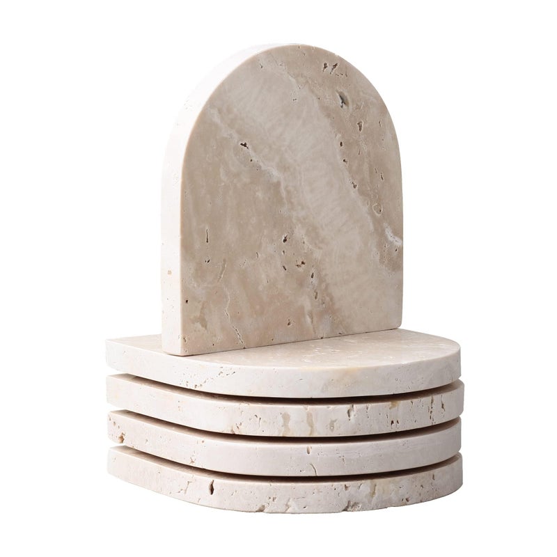 WORHE Marble Coaster for Drinks Set of 5 Coasters Modern Home Decor for Coffee Natural Marble Stone for Housewarming Party Hotel Decoration Christmas Anniversary Color Natural Cream (DL020) - Image 1