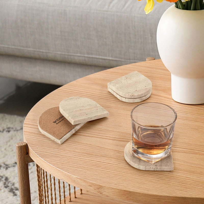 WORHE Marble Coaster for Drinks Set of 5 Coasters Modern Home Decor for Coffee Natural Marble Stone for Housewarming Party Hotel Decoration Christmas Anniversary Color Natural Cream (DL020) - Image 2