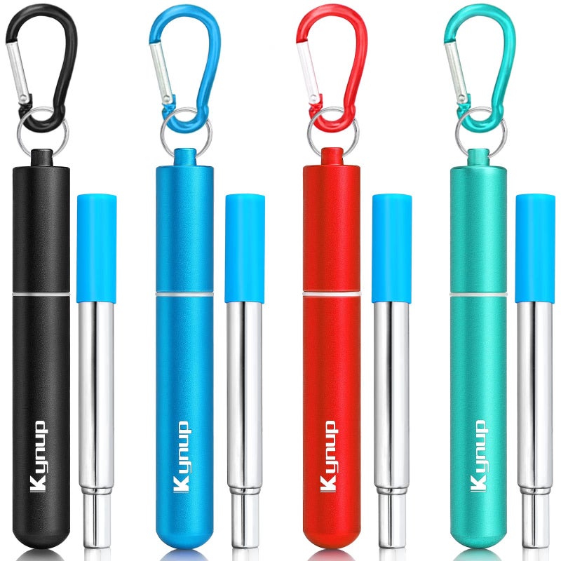 Kynup Kynup 4Packs Reusable Straws Metal Straw with Silicon Travel Drinking Straws with Metal Case Keychain Cleaning Brushes Silicon Pcs Perfect for Travel Gifts 20 PCS BlueBlackRedTurquoise