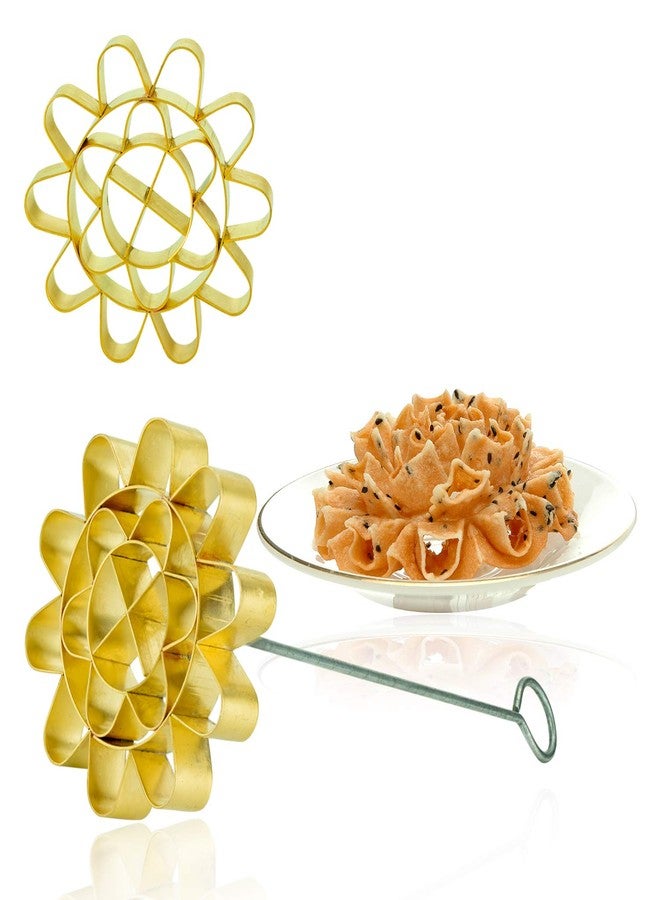 DDPremium Dok Jok Brass Mold Thai Dessert Maker - Large Rosette Lotus Flower Cookie Mold with Handle Diameter By DDPremium 4.13 Inch - Image 2