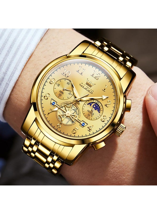 أوليفز ساعة OLEVS رجالية للأعمال باللون الذهبي مع شاشة عرض كبيرة سهلة القراءة لتاريخ الكوارتز التناظري وسوار من الفولاذ المقاوم للصدأ الفاخر وعقارب مضيئة ومقاومة للماء - Image 4