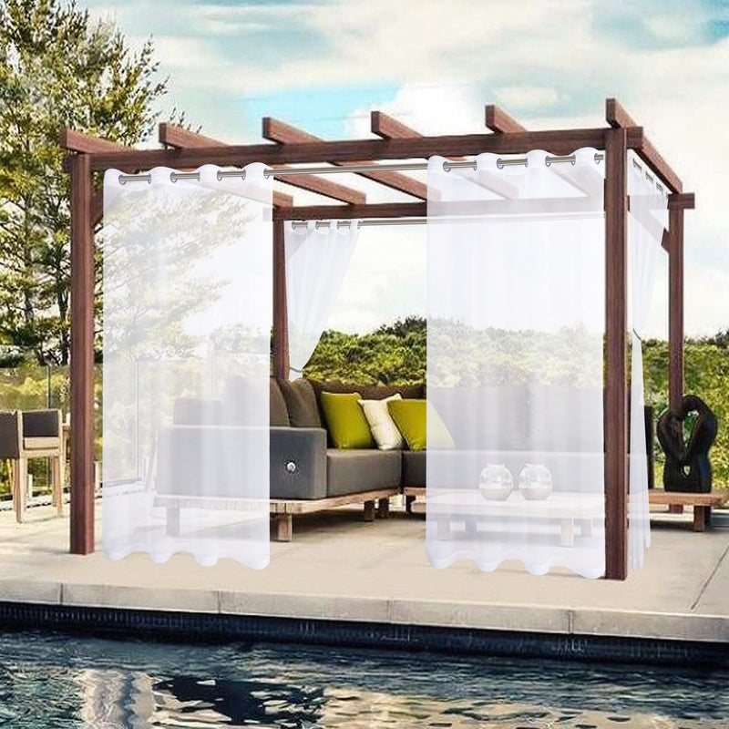 BONZER White Outdoor Sheer Curtains for Patio Waterproof - 2 Panels Grommet Indoor Voile Sheer Curtain for Living Room, Bedroom, Porch, Pergola, Cabana,54 x 84 inch, White - Image 2