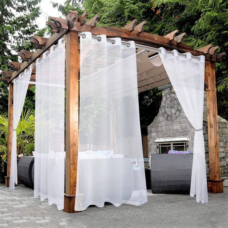 BONZER White Outdoor Sheer Curtains for Patio Waterproof - 2 Panels Grommet Indoor Voile Sheer Curtain for Living Room, Bedroom, Porch, Pergola, Cabana,54 x 84 inch, White - Image 1