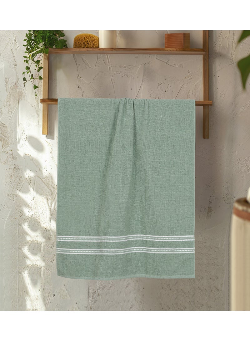 AURIO Premium 100% Cotton Ultra-Soft Bath Towel – 68x135 cm Large Absorbent Body Towel with Stylish Double White Stripe Dobby Border – Green Luxury Hotel & Spa Collection - Image 2