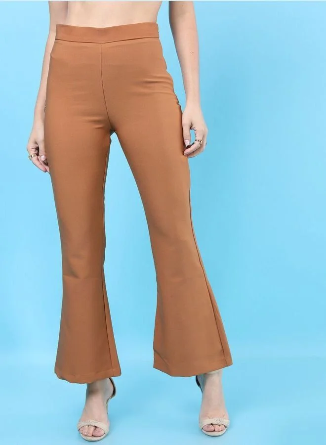 Women Flared Solid High Rise Pant