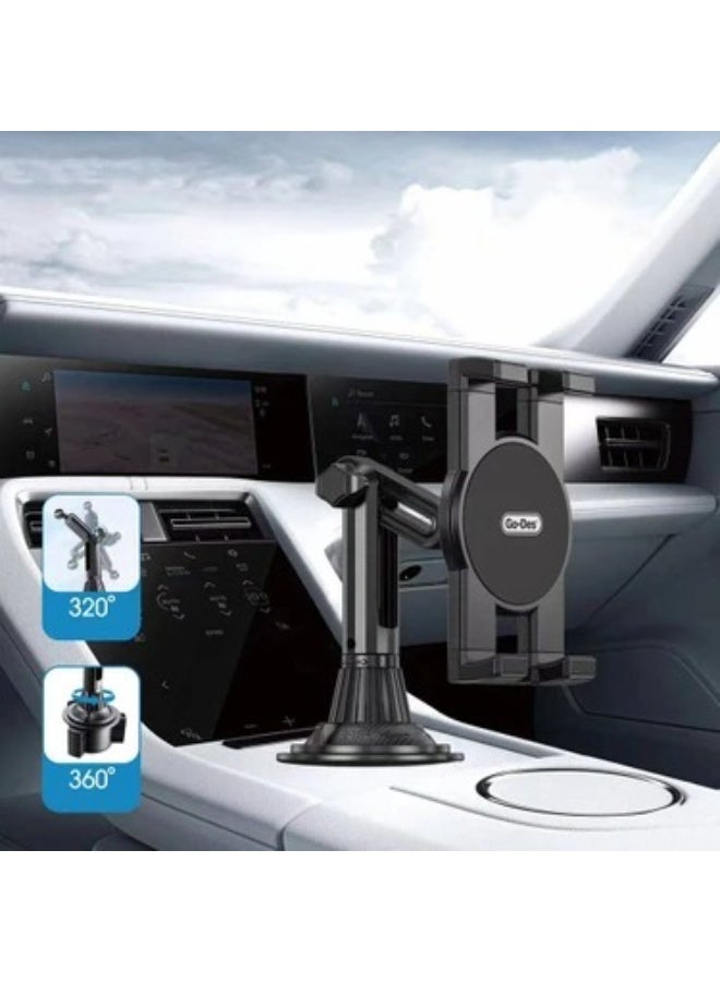 Go-Des GD-HD313 Car Phone Holder, 360-Degree Rotation Adjustable Mobile Stand, Black - Image 2