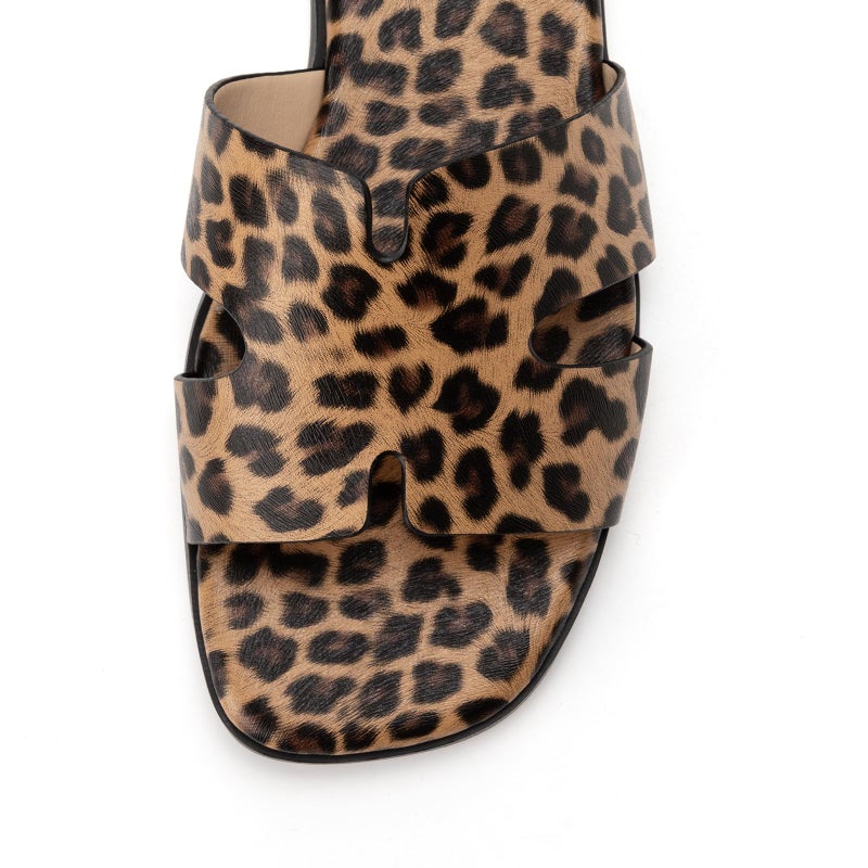 Rihero Women's Dressy Flat Sandals Comfortable Slip On Leather Slide Leopard Sandals - Image 2