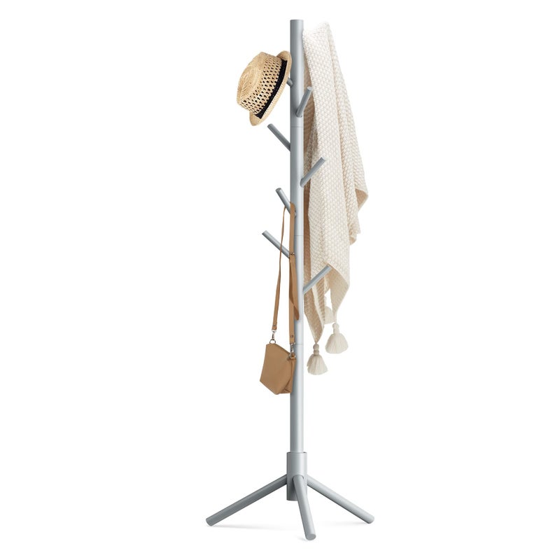 Haddockway Wooden Coat Rack Stand with 8 Hooks New Zealand Pine 3 Adjustable Coat Standing Tree Easy Assembly for Coats, Hats, Scarves and Handbags for Entryway, Hallway, Bedroom, Office - Image 1