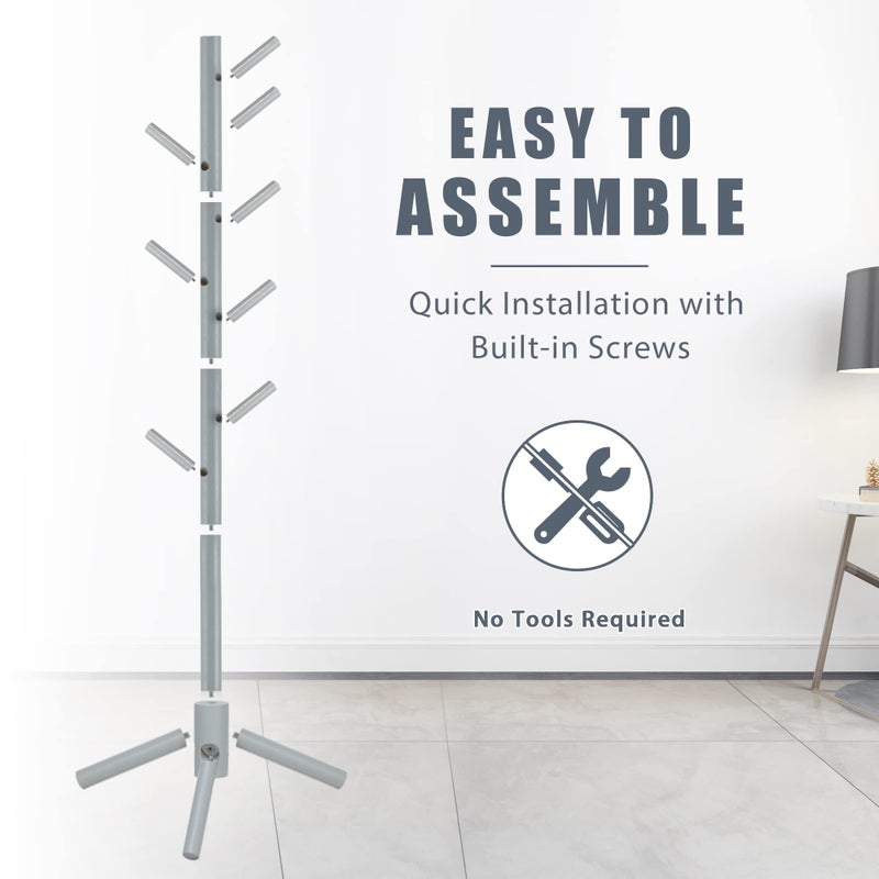 Haddockway Wooden Coat Rack Stand with 8 Hooks New Zealand Pine 3 Adjustable Coat Standing Tree Easy Assembly for Coats, Hats, Scarves and Handbags for Entryway, Hallway, Bedroom, Office - Image 4