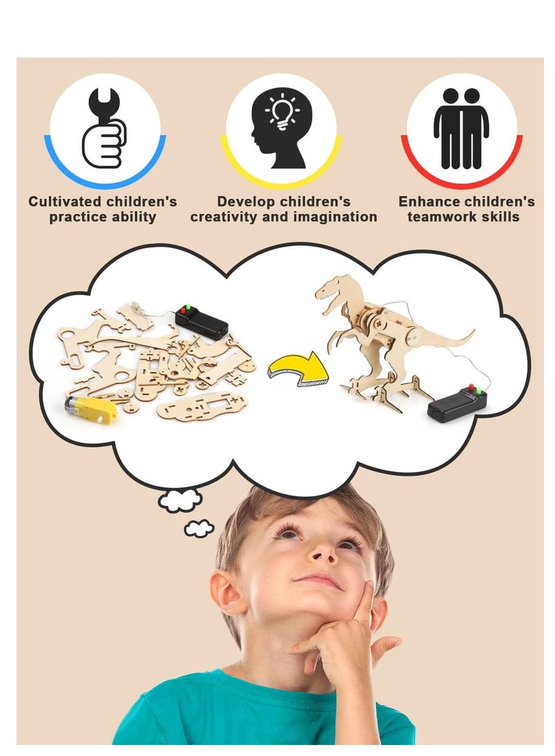 8-12-year-old الأطفال 4 مجموعات من لعبة الديناصورات ، STEM كيت ، 8-10-year-old الأولاد لعبة ، 3D خشبية لغز نموذج الروبوت ، العلوم التربوية والهندسة المعمارية والحرف اليدوية البند ، 8 9-10-11-year-old - Image 2