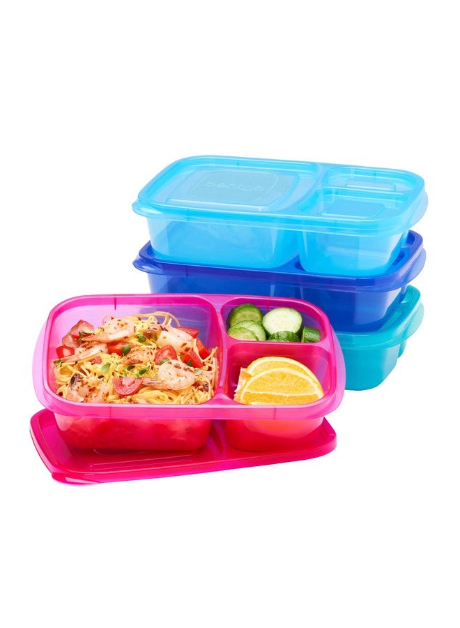 Bentgo Easyboxes - Original Stackable Lunch Boxes - Reusable 3-Compartment Food Containers for Kids and Adults - Bento Lunch Box for Meal Prep, School, & Work - BPA Free, Set of 4 (Jewel Brights) - Image 1